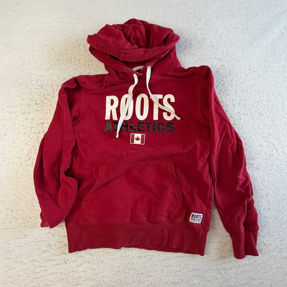 Roots Hoodie Sweatshirt XS Red Athletics Canada Graphic Fleece Pullover